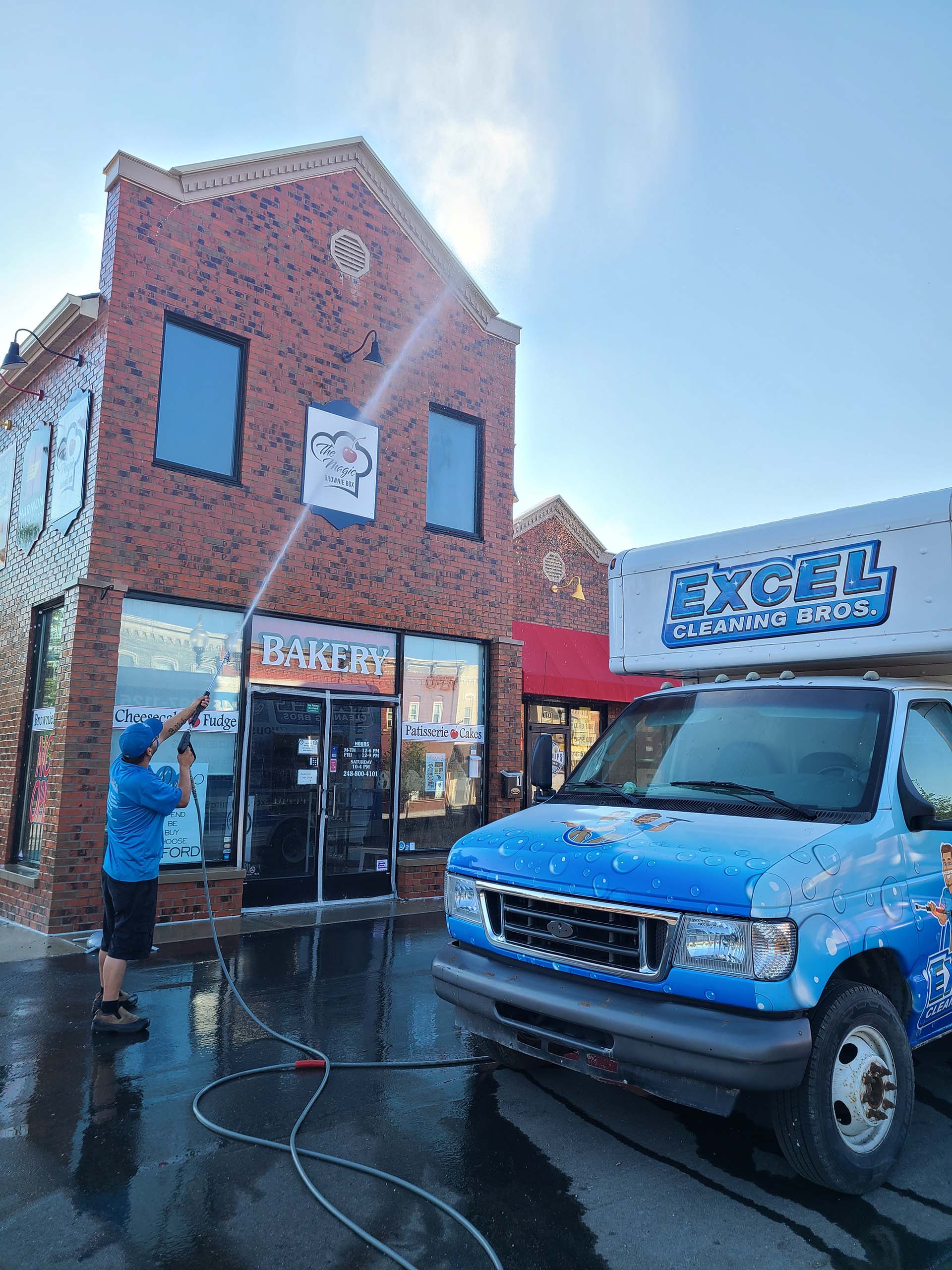 professional cleaning commercial brick building